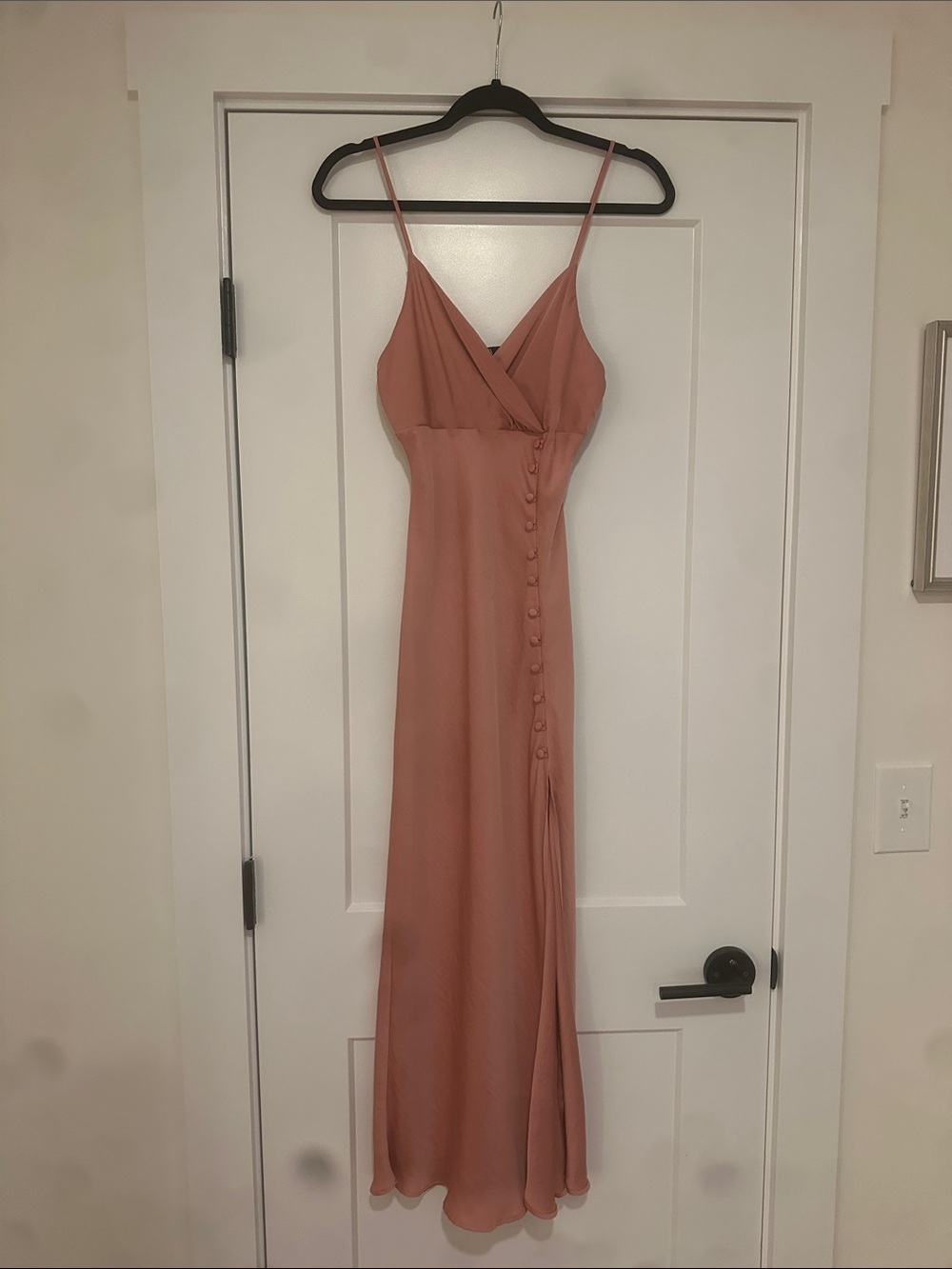 Zara Dusty Rose Satin-Effect Maxi Dress with Side Buttons